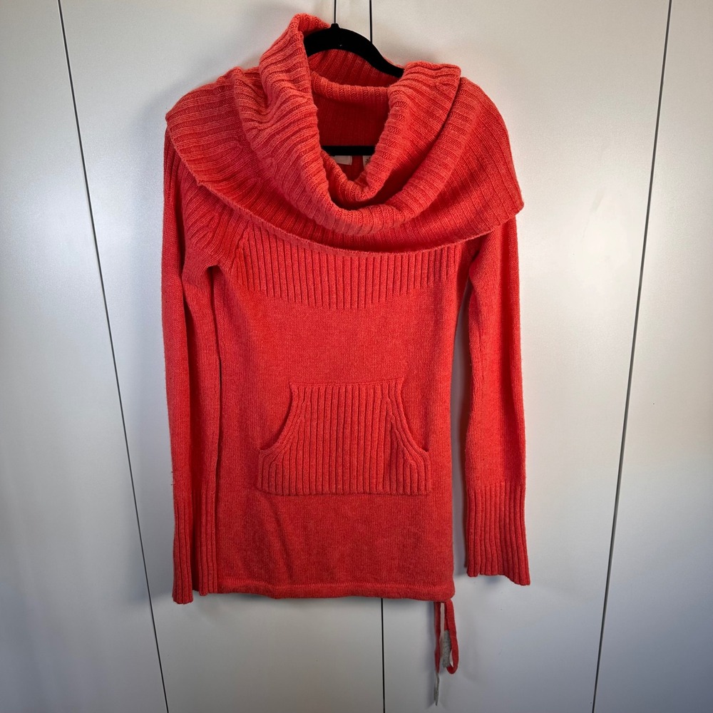 Anthropology Sleeping on Snow Womens Med Coral Knit Sweater Tunic Pocket Cozy‎